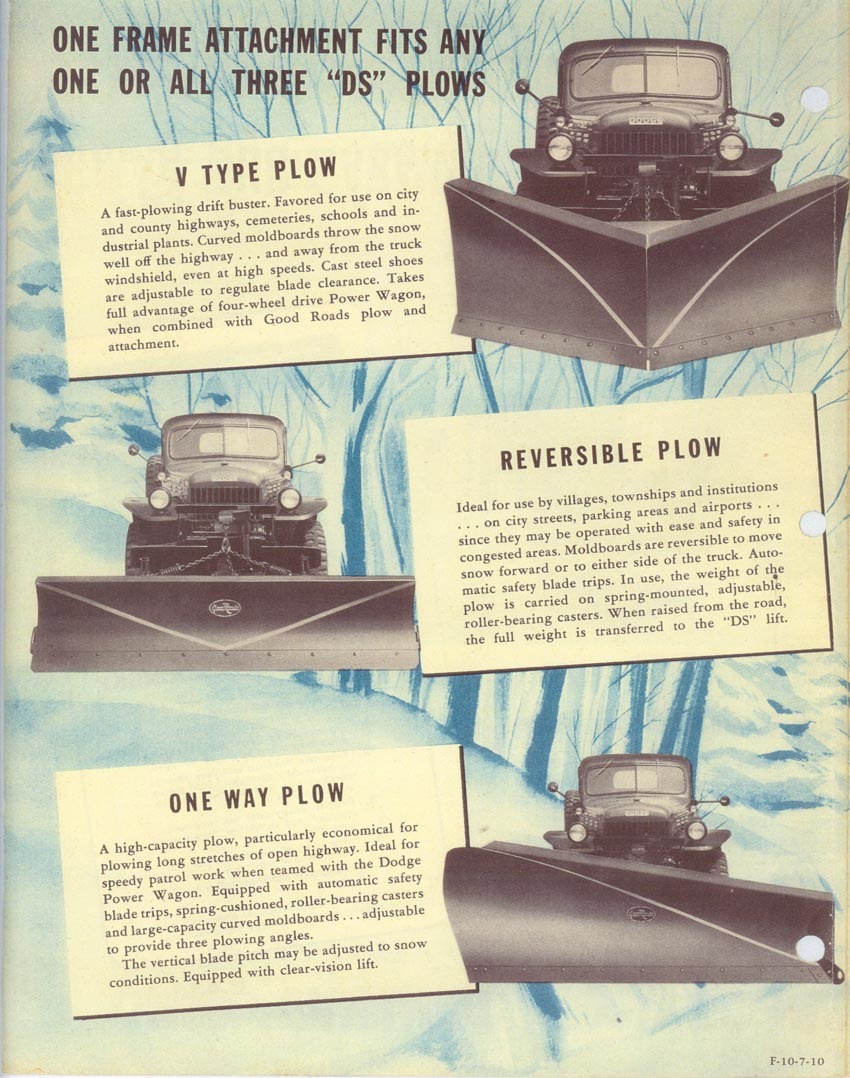 Dodge brochure page showing three types of highway plow